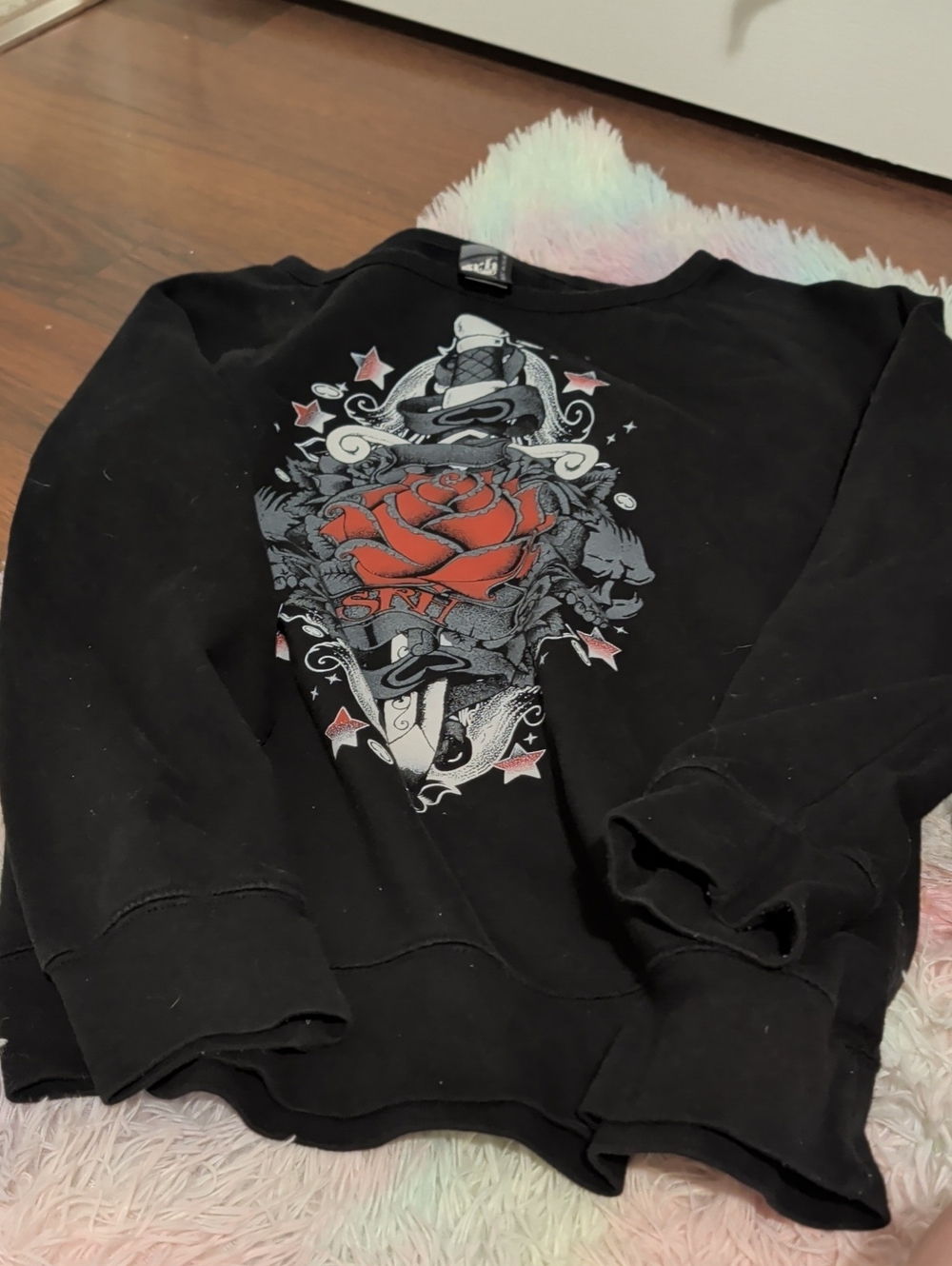 Brand New Black Graphic Men's Shirt with Red Rose Motif